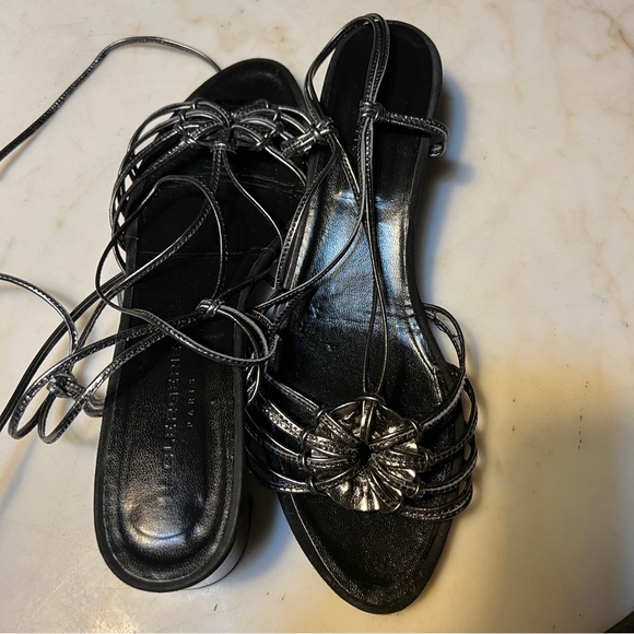 Robert Clergerie Paris Strappy Sandal 1 3/4” Heel Size 10.5B Metallic Blk/Gray - Picture 2 of 13